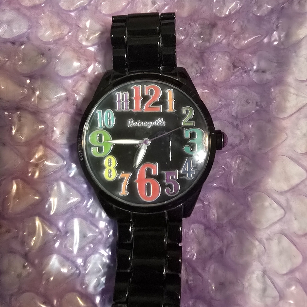 Betsey Johnson Black Multicolor Numbers Watch
